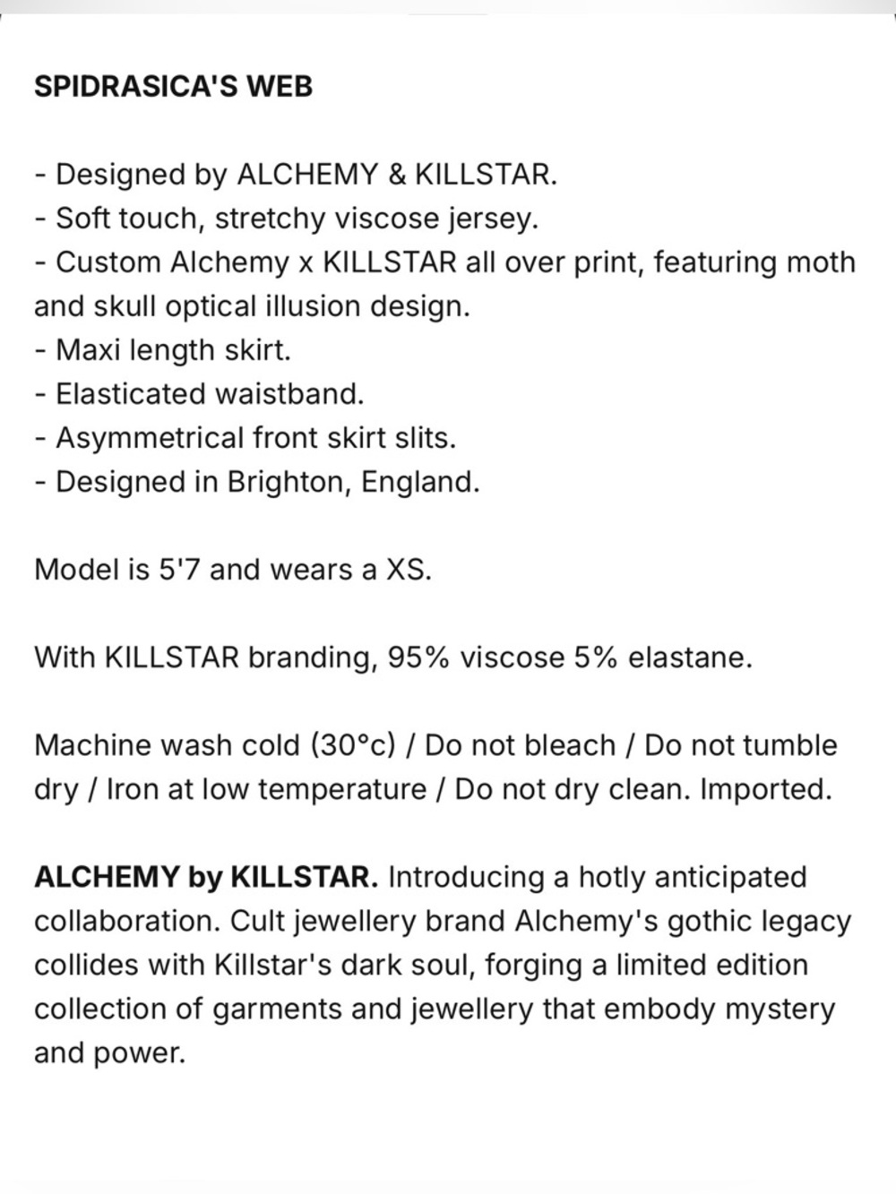 Killstar x Alchemy Spidrasica’s Web Maxi Skirt NWT Small Goth - Picture 6 of 6